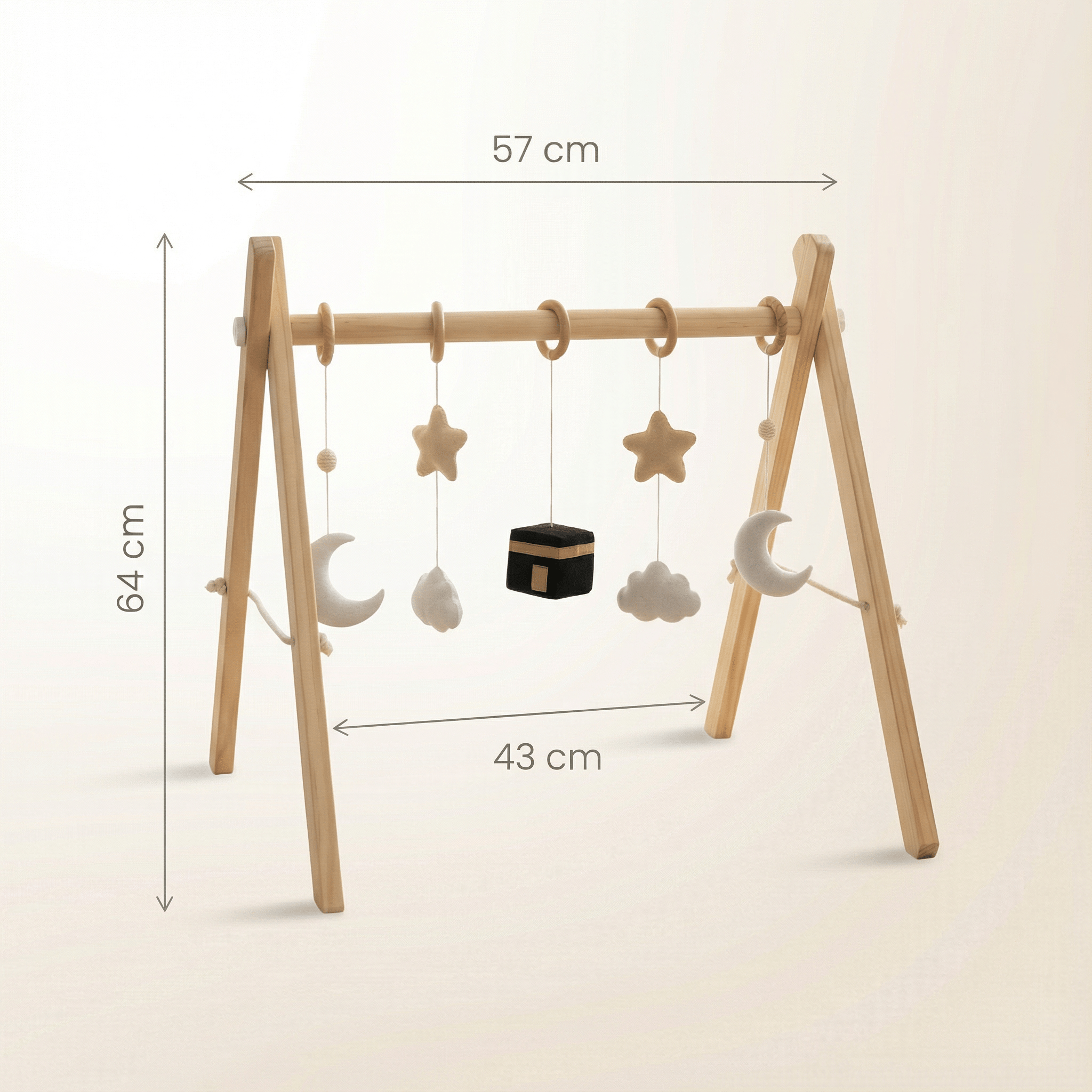 Arche d'éveil en bois Kaaba avec jouets suspendus et symboles islamiques doux