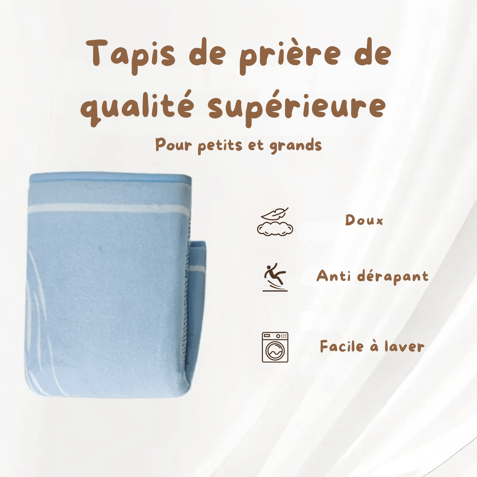 Tapis de prière pour enfant confortable disponible en deux couleurs, idéal comme cadeau