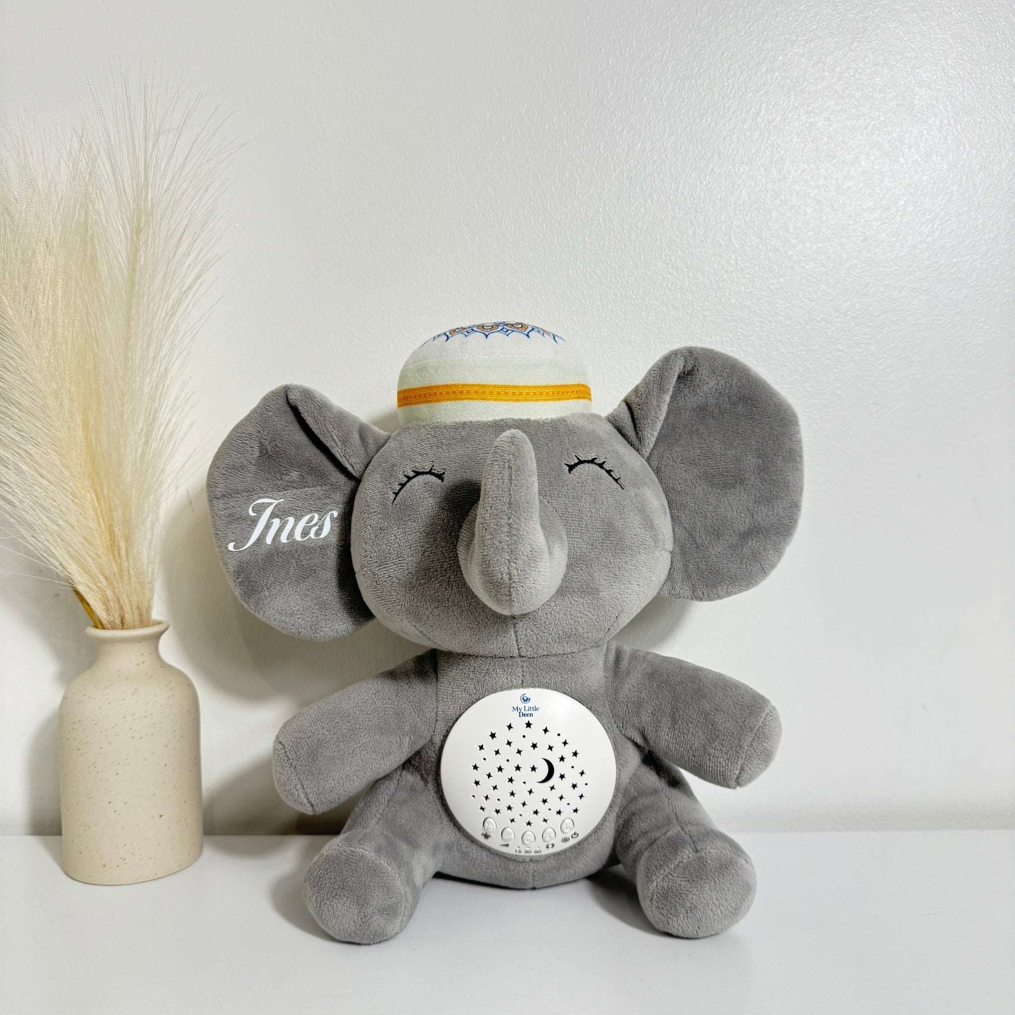Peluche Little Deen éléphant gris avec haut-parleur pour enfants éducative et apaisante