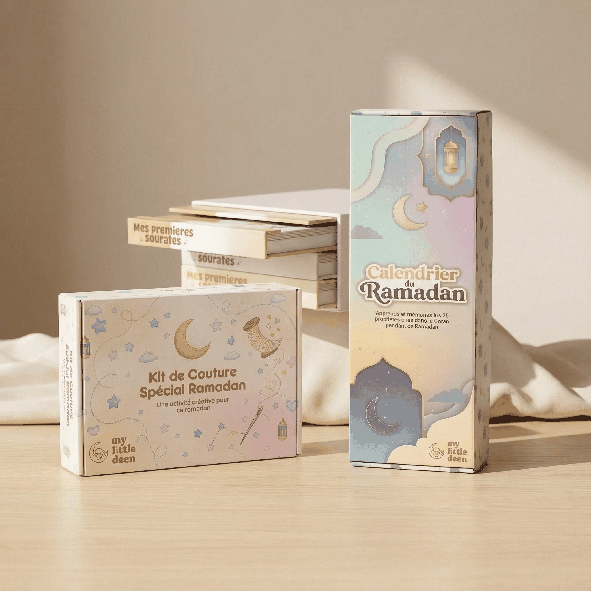 Pack cadeau préparation du Ramadan pour enfant avec livres sonores, kit couture spécial Ramadan et calendrier du Ramadan, idée cadeau Ramadan