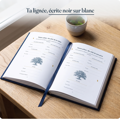 La page arbre généalogique du journal Abi, ta lignée écrite noir sur blanc